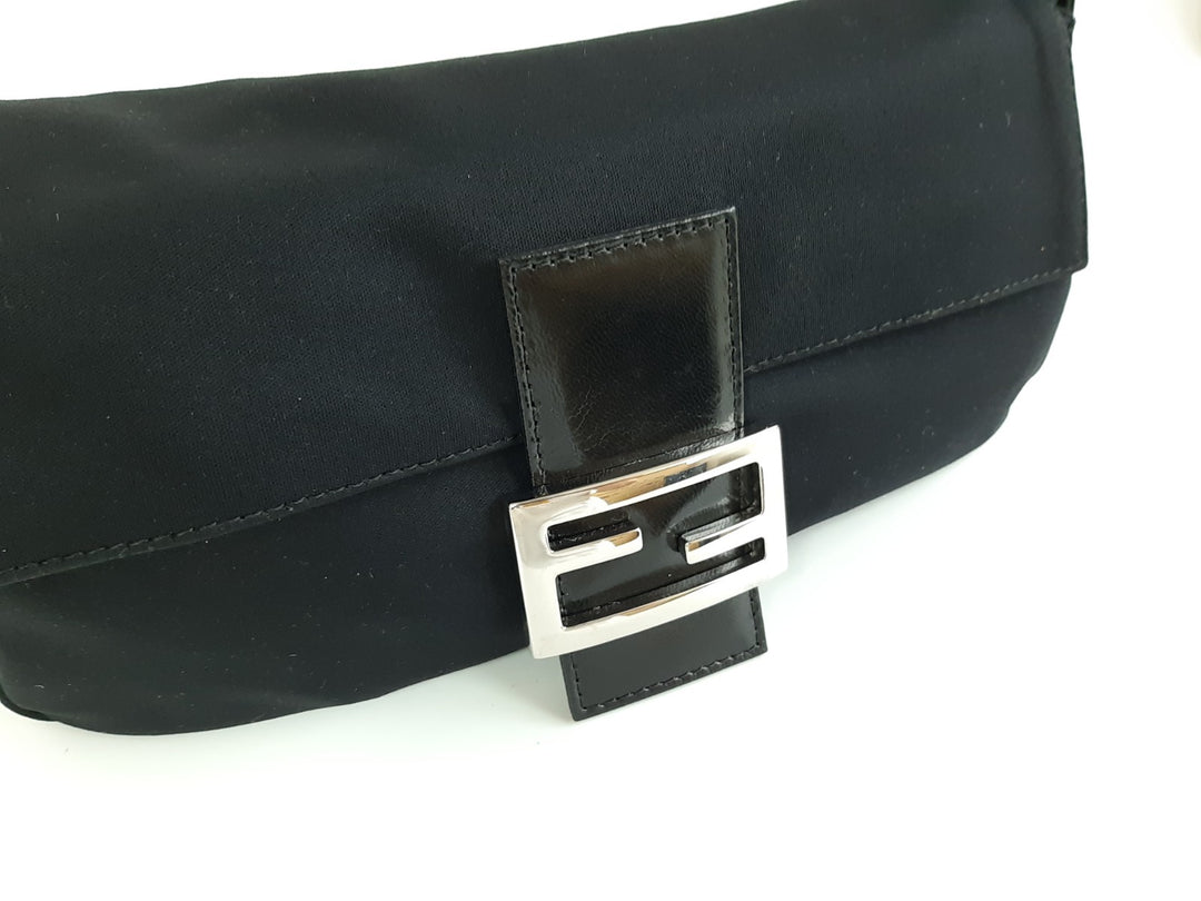 FENDI Zucca Mamma Baguette Shoulder Hand Bag Canvas Leather Black1
