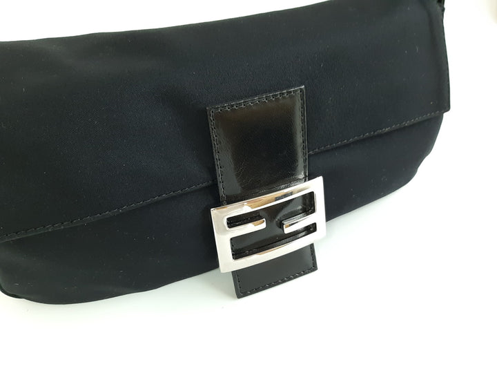 FENDI Zucca Mamma Baguette Shoulder Hand Bag Canvas Leather Black1