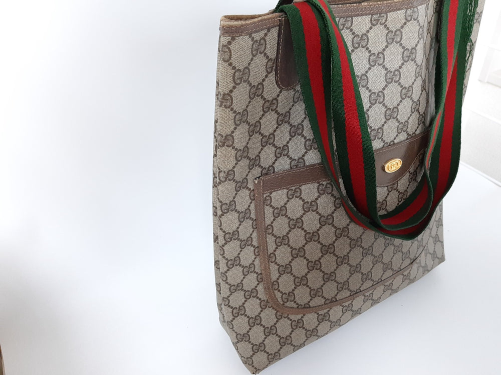 Gucci Sherry Line Tote Bag Schultertasche GG Muster Braun PVC Leder1