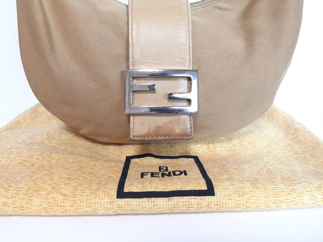 FENDI Baguette Hobo Shoulder Hand Bag Canvas Leather Brown Dust Bag1