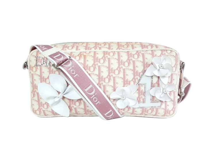 Christian Dior Trotter Canvas Shoulder Bag Pink Silver Shoulder Strap0