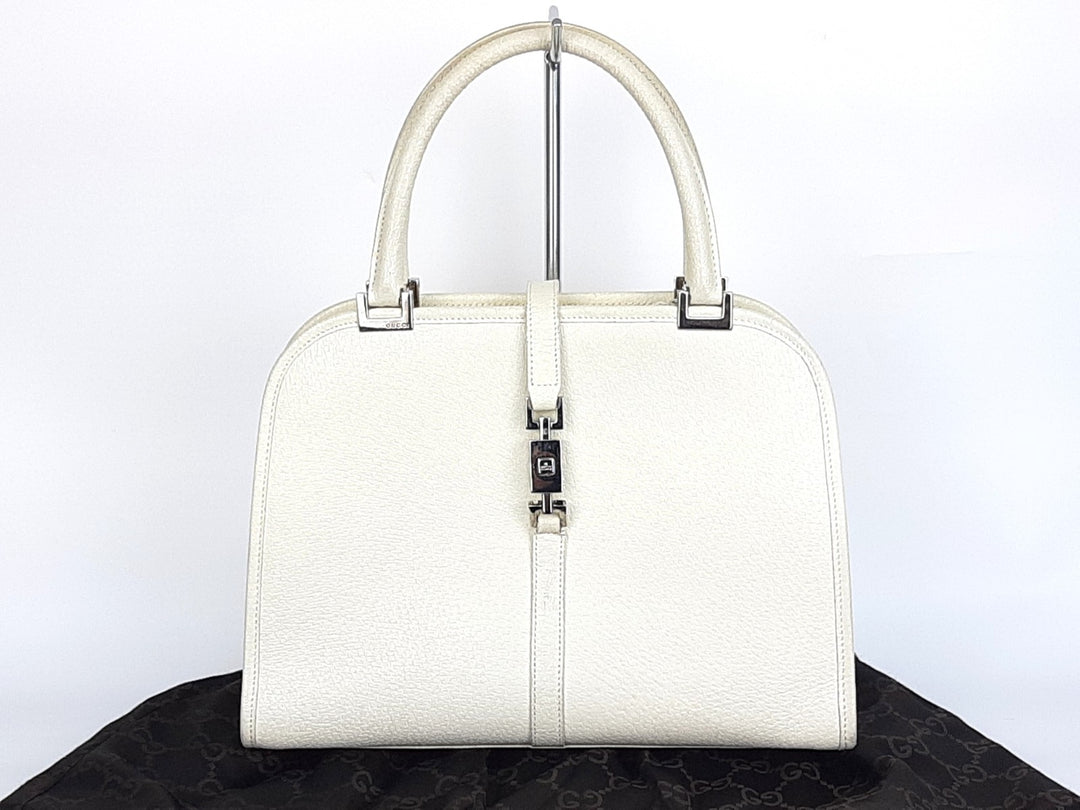 Gucci Jackie GG Canvas Handbag One Shoulder Tote Bag White Silver Hardware0