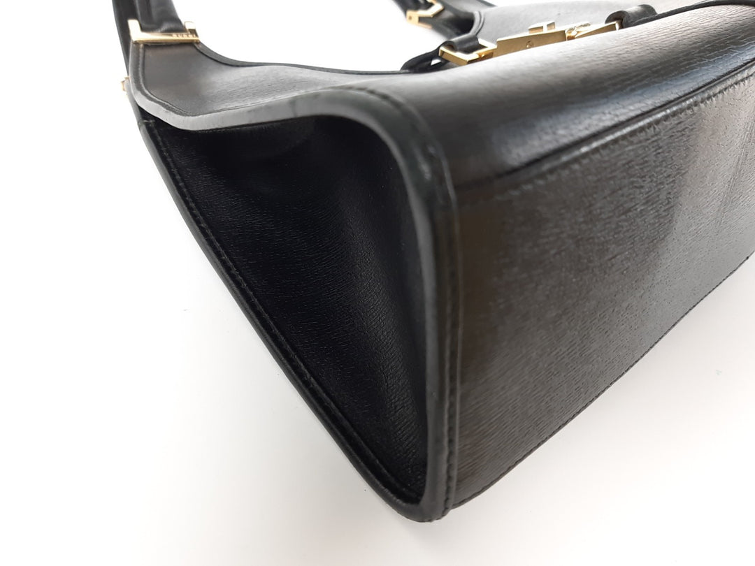 Gucci Jackie GG Leather Handbag One Shoulder Tote Bag Black Gold Hardware7