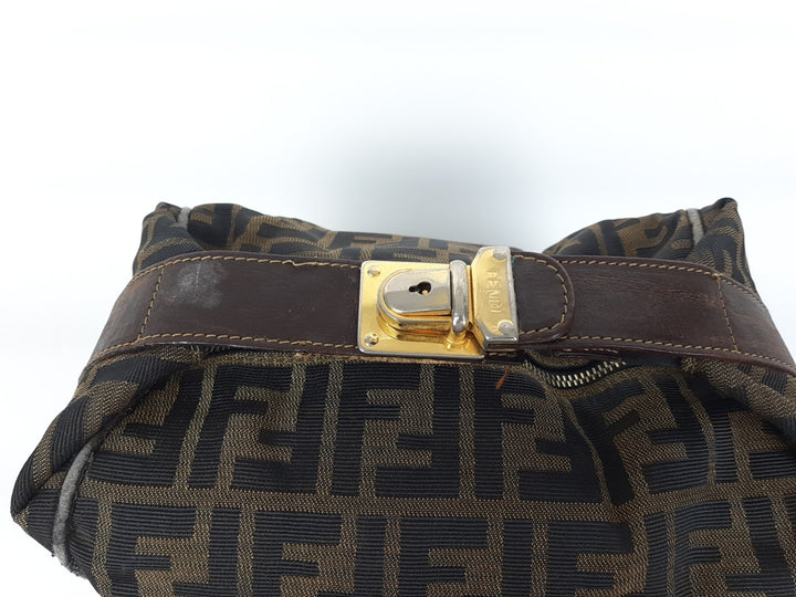 Fendi Zucca Mamma Baguette Brown Hand Bag Gold Hardware Canvas Leather2