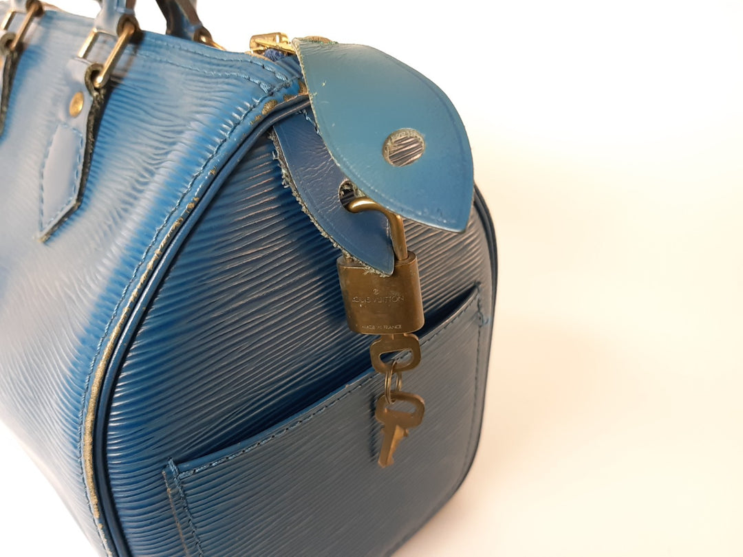 Louis Vuitton Handbag Speedy 25 Epi Leather M43015 Blue Boston VI1904 Padlock2