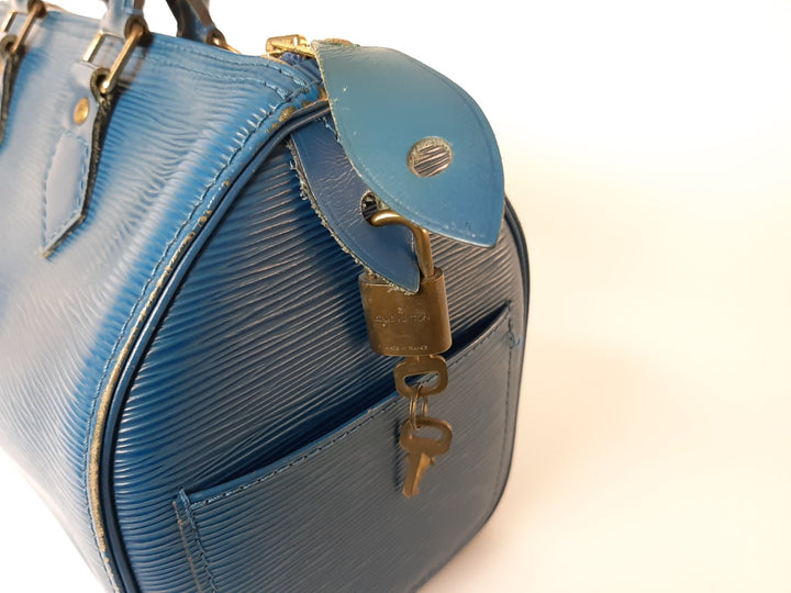 Louis Vuitton Handbag Speedy 25 Epi Leather M43015 Blue Boston VI1904 Padlock2