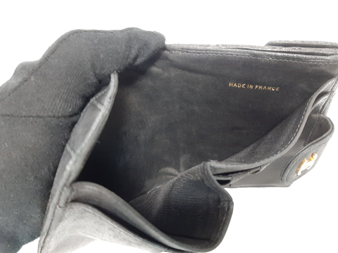 Chanel Quilted Leather Folding Wallet Black CC Logo Silver Guarantee Card12