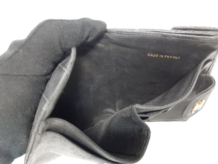 Chanel Quilted Leather Folding Wallet Black CC Logo Silver Guarantee Card12