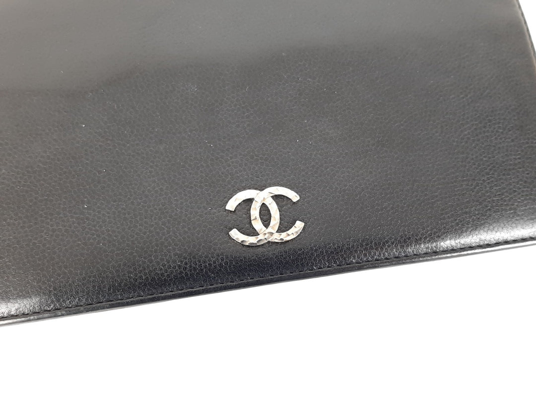 CHANEL CC Logo Black Leather Bifold Long Wallet Silver Hardware with Box3