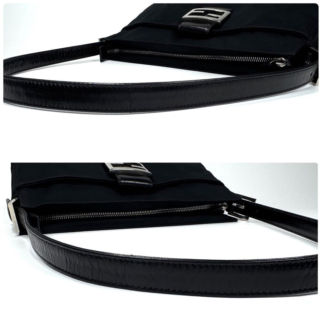 FENDI Zucca Mamma Baguette Shoulder Hand Bag Cotton Leather Black7