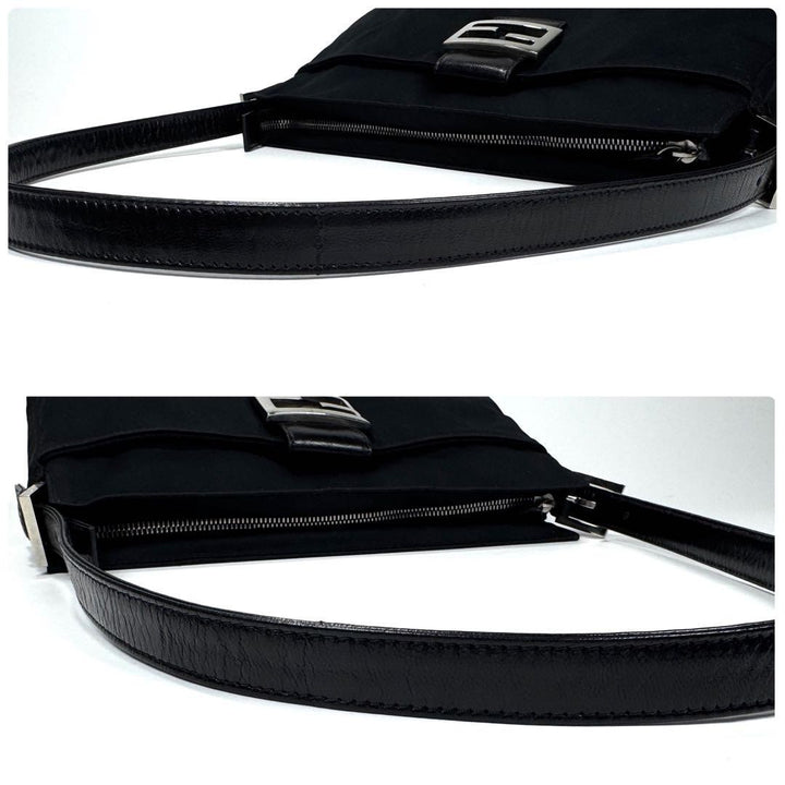 FENDI Zucca Mamma Baguette Shoulder Hand Bag Cotton Leather Black7