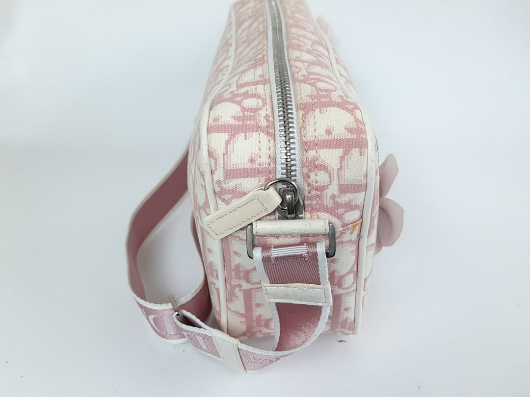 Christian Dior Trotter Canvas Shoulder Bag Pink Silver Shoulder Strap3
