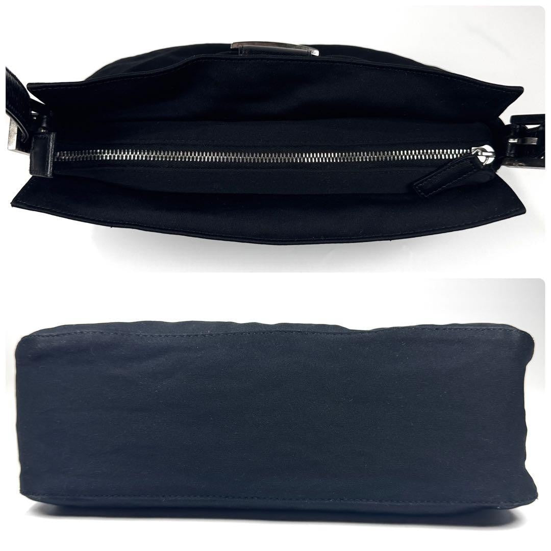 FENDI Zucca Mamma Baguette Shoulder Hand Bag Cotton Leather Black5