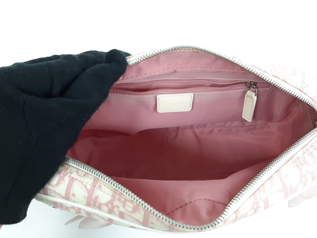 Christian Dior Trotter Canvas Shoulder Bag Pink Silver Shoulder Strap9