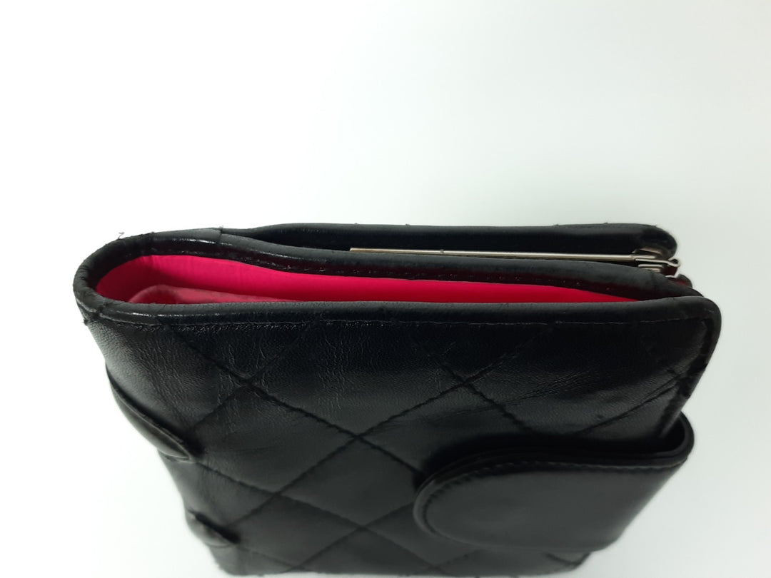 CHANEL Cambon Folding Lambskin Black x White Pink Silver Hardware5
