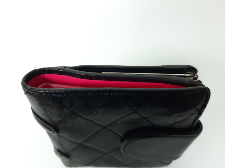 CHANEL Cambon Folding Lambskin Black x White Pink Silver Hardware5