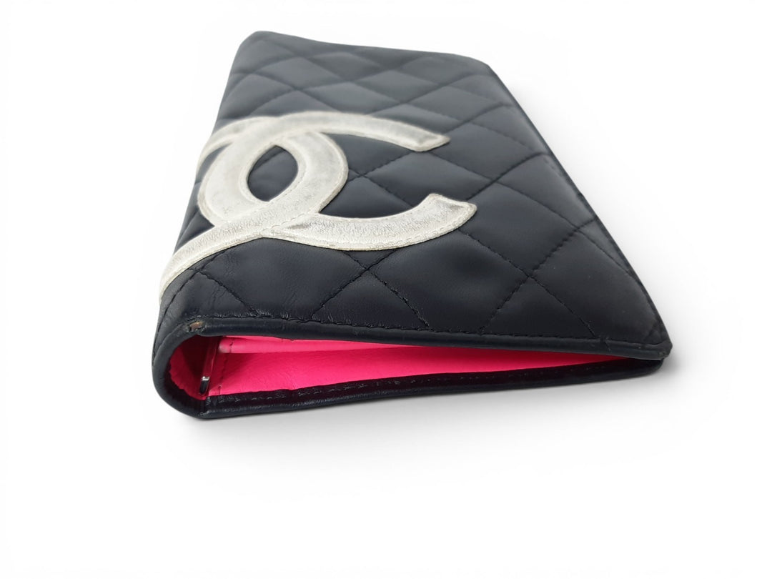 CHANEL Cambon Long Wallet Lambskin White x Black Pink Guarantee4