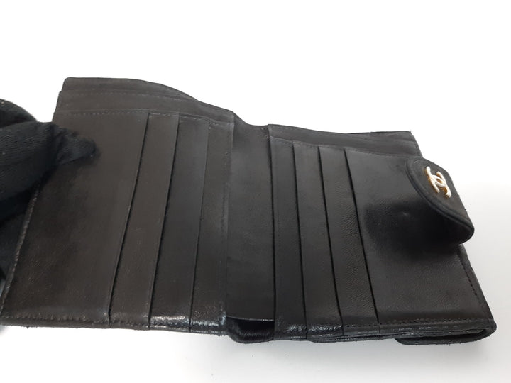 Chanel Quilted Leather Folding Wallet Black CC Logo Silver Guarantee Card9