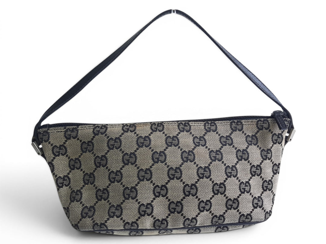 Gucci Bag Accessory Pouch Purse GG Canvas Gray Brown Silver Hardware2