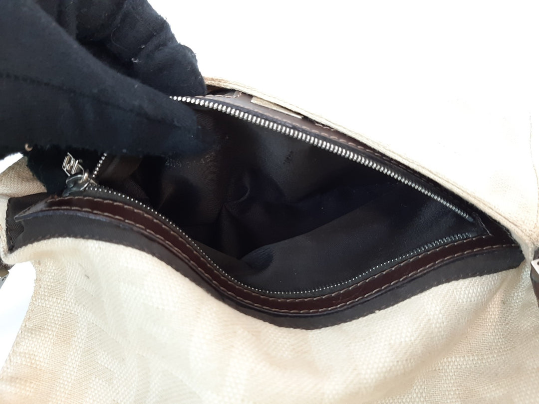 FENDI Zucca Mamma Baguette One Shoulder Hand Bag Black Canvas Leather6