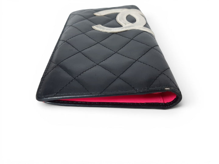 CHANEL Cambon Long Wallet Lambskin White x Black Pink Guarantee3