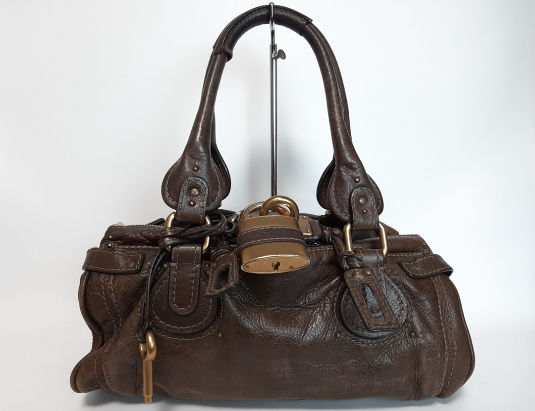 Chloe Paddington Dark Brown Glod Padlock Key Women's Hand Shoulder Bag0