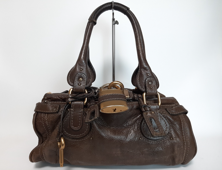 Chloe Paddington Dark Brown Glod Padlock Key Women's Hand Shoulder Bag0