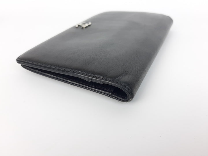 CHANEL CC Logo Black Leather Bifold Long Wallet Silver Hardware with Box1