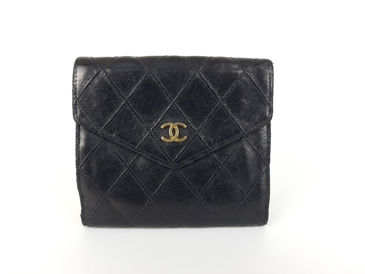 Chanel Bicolore Quilted Leather Folding Wallet Black CC Logo Silver0
