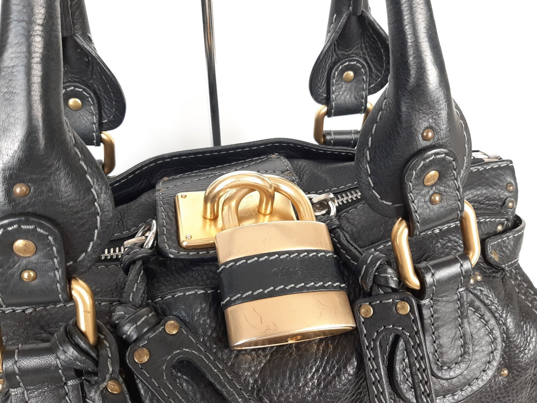 Chloe Paddington Black Glod Padlock Key Women's Hand Shoulder Bag2