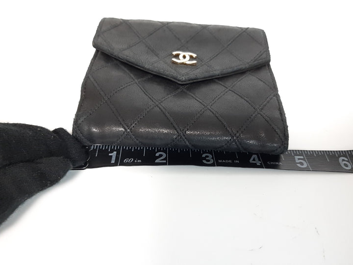 Chanel Quilted Leather Folding Wallet Black CC Logo Silver Guarantee Card7