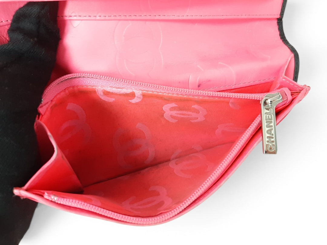 CHANEL Cambon Long Wallet Lambskin White x Black Pink Guarantee6