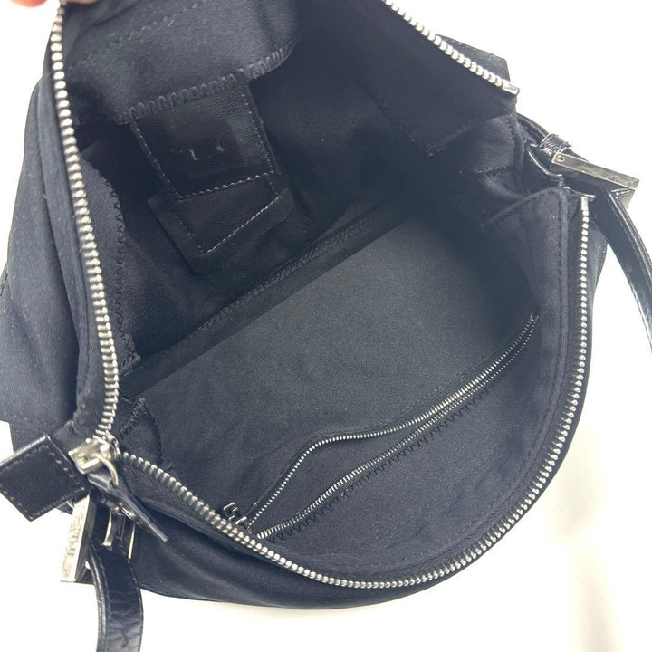 FENDI Zucca Mamma Baguette Shoulder Hand Bag Cotton Leather Black9