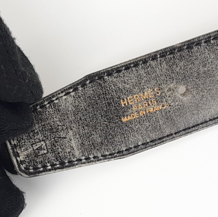 HERMES Constance H Buckle Belt Reversible Leather Brown Black Gold Size 758