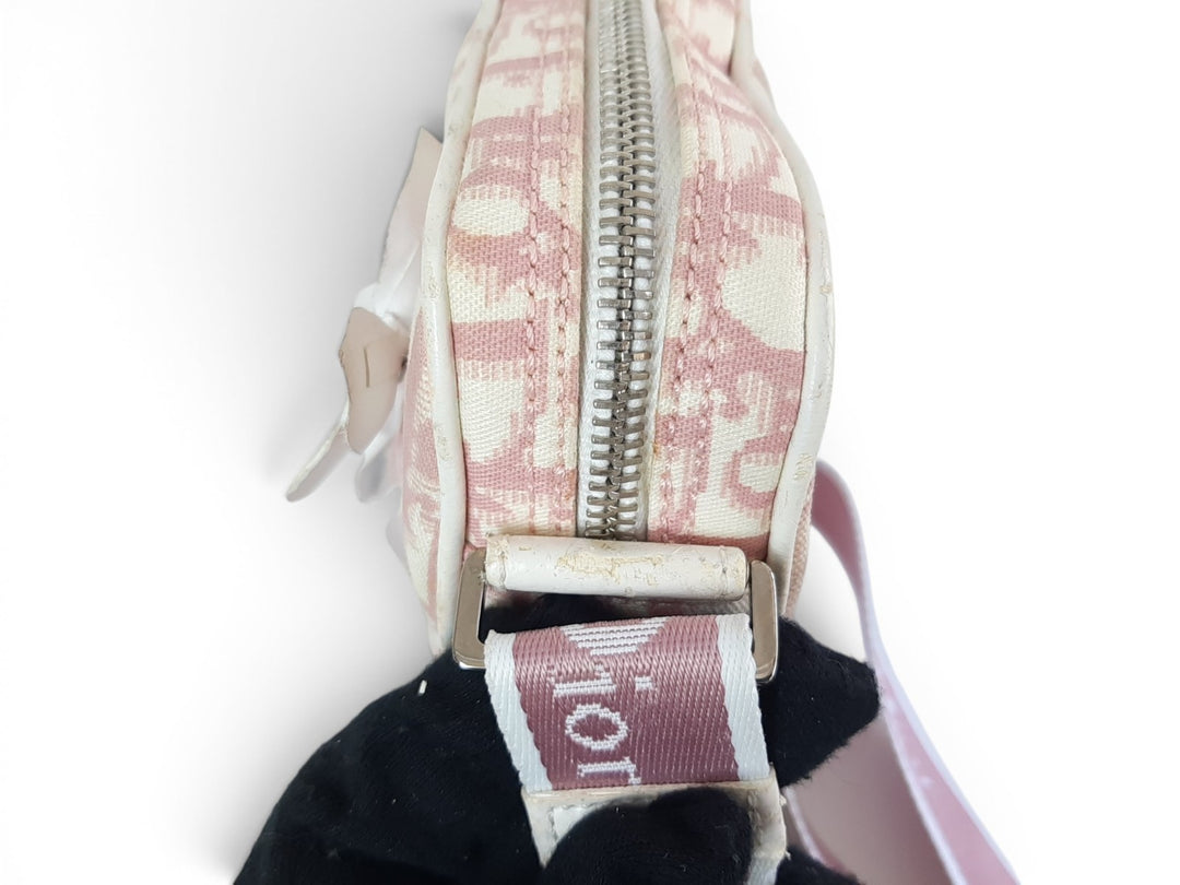 Christian Dior Trotter Canvas Shoulder Bag Pink Silver Shoulder Strap7
