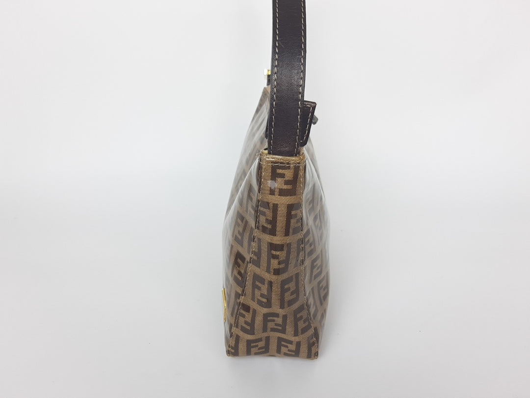 FENDI Zucchino Vinyl PVC Shoulder Bag Brown Mini Pochette FF Monogram3