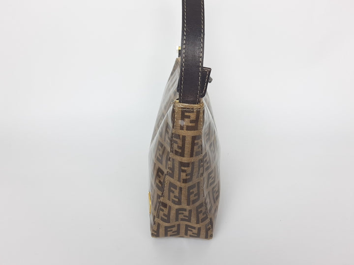 FENDI Zucchino Vinyl PVC Shoulder Bag Brown Mini Pochette FF Monogram3