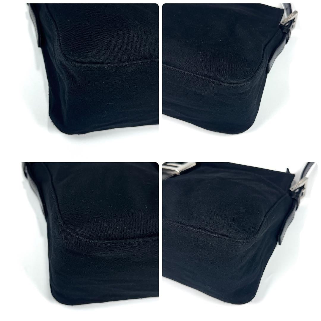 FENDI Zucca Mamma Baguette Shoulder Hand Bag Cotton Leather Black6
