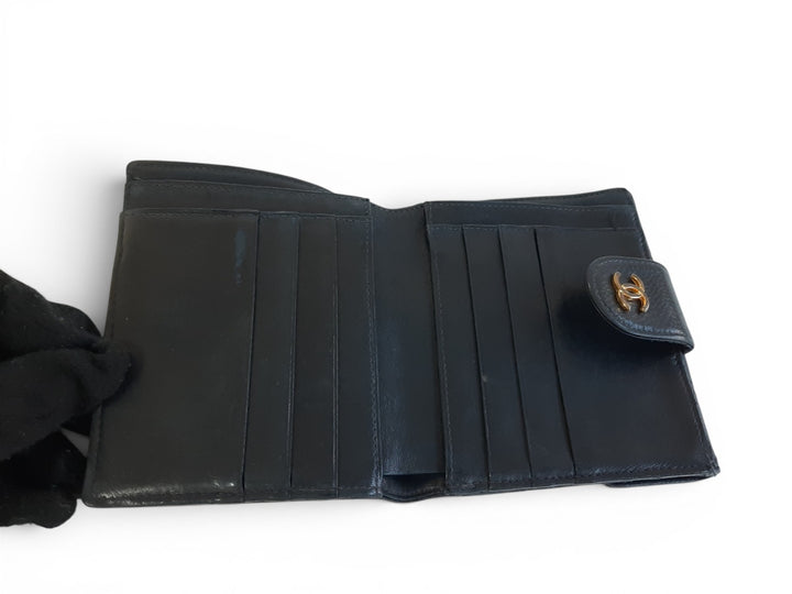 Chanel Bicolore Quilted Leather Folding Wallet Black CC Logo Silver6