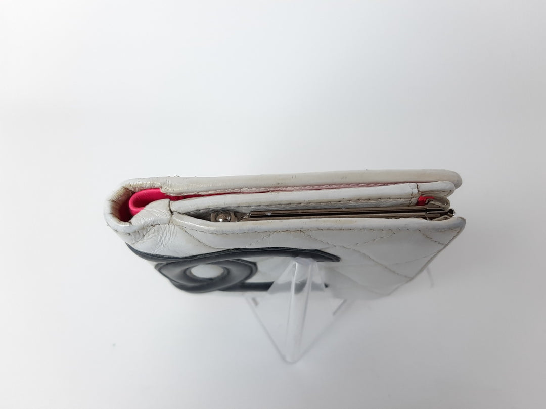 CHANEL Cambon Folding Lambskin Black x White Pink Silver Hardware5