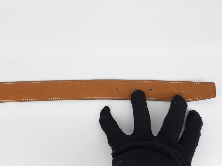 HERMES Constance H Buckle Belt Reversible Leather Orange Black Silver Size 757