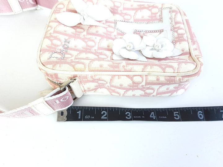 Christian Dior Trotter Canvas Shoulder Bag Pink Silver Shoulder Strap14