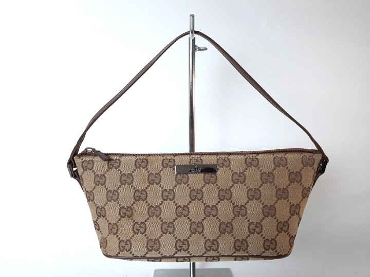 Gucci Bag Accessory Pouch Purse GG Canvas Beige Silver Hardware0