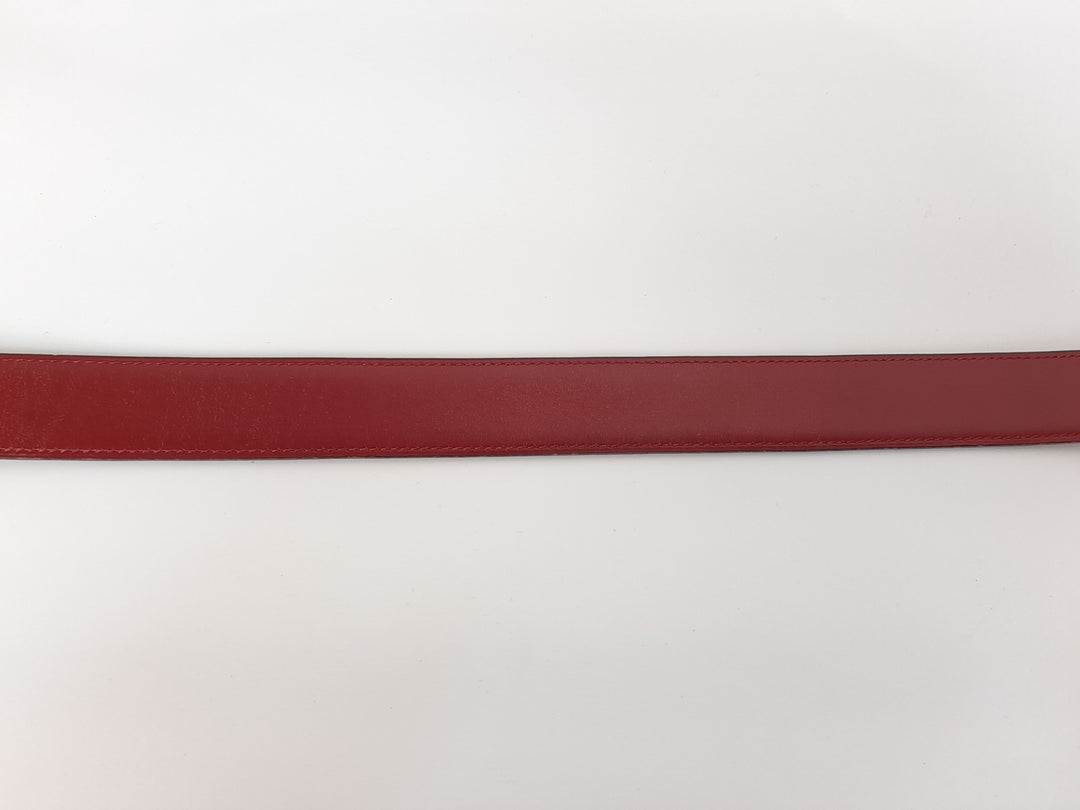 HERMES Constance H Buckle Belt Reversible Leather Red Brown Silver Size 654