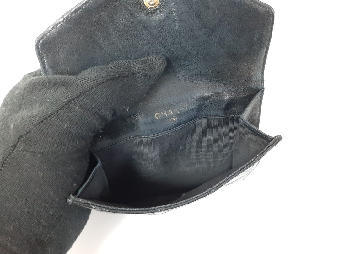 Chanel Bicolore Quilted Leather Folding Wallet Black CC Logo Silver7