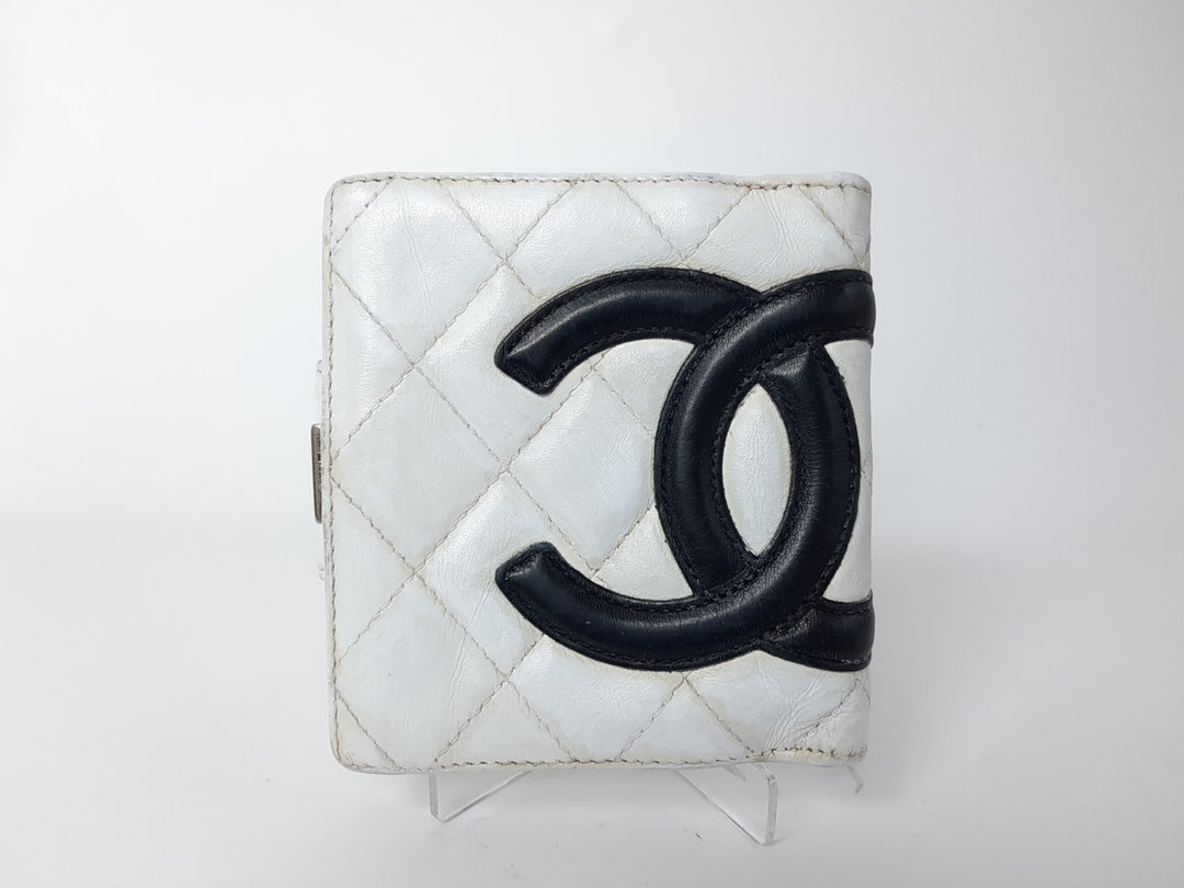 CHANEL Cambon Folding Lambskin Black x White Pink Silver Hardware0
