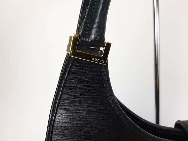 Gucci Jackie GG Leather Handbag One Shoulder Tote Bag Black Gold Hardware3