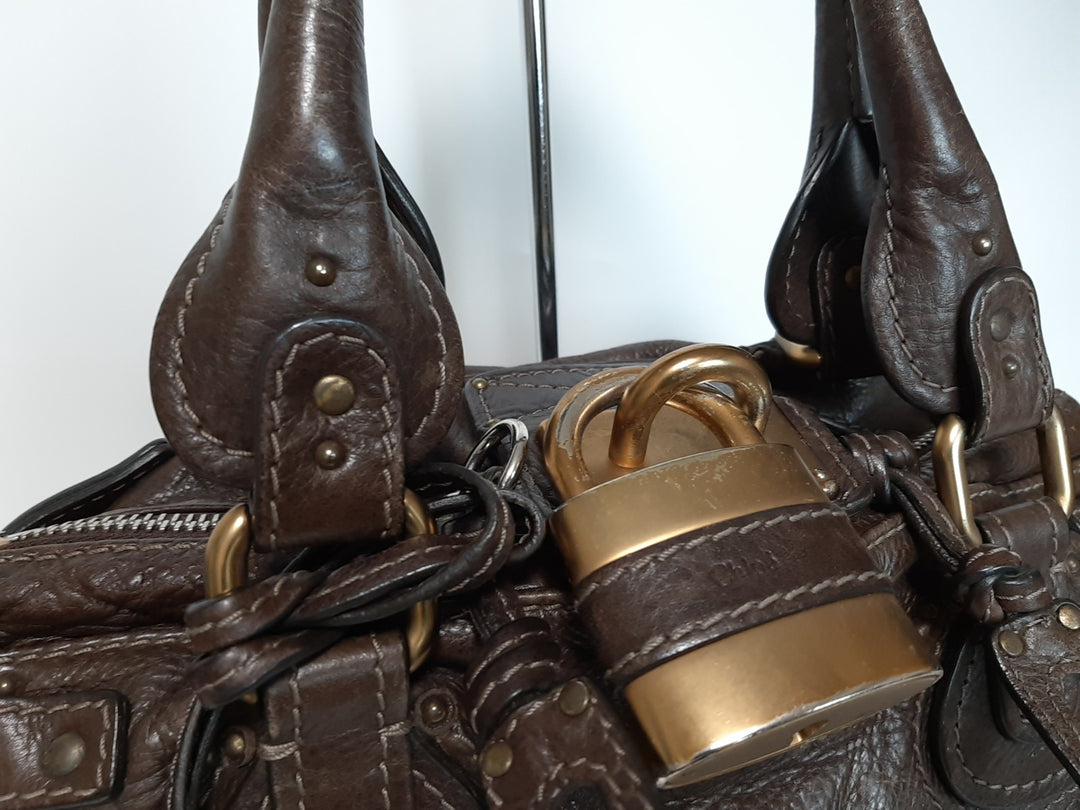 Chloe Paddington Dark Brown Glod Padlock Key Women's Hand Shoulder Bag2