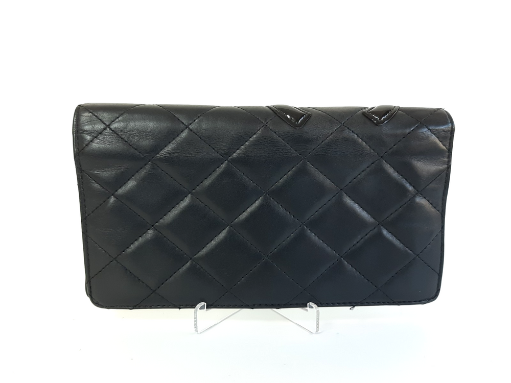 CHANEL Cambon Long Wallet Lambskin White x Black Pink1