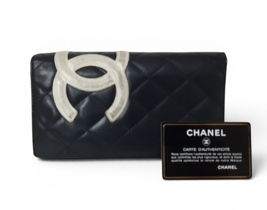 CHANEL Cambon Long Wallet Lambskin White x Black Pink Guarantee12